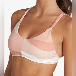 Roxy Women's Kaileo Sports Bra Swim Soft Pink Camo Cross Straps Summer Sz Medium